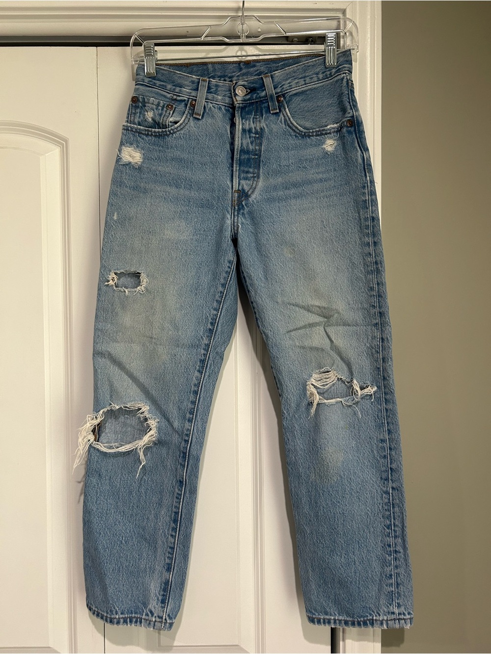 Levi's Blue Distressed Straight Leg Jeans